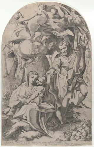 The rest on the flight into Egypt by Francesco Brizio, print, 1600-1623