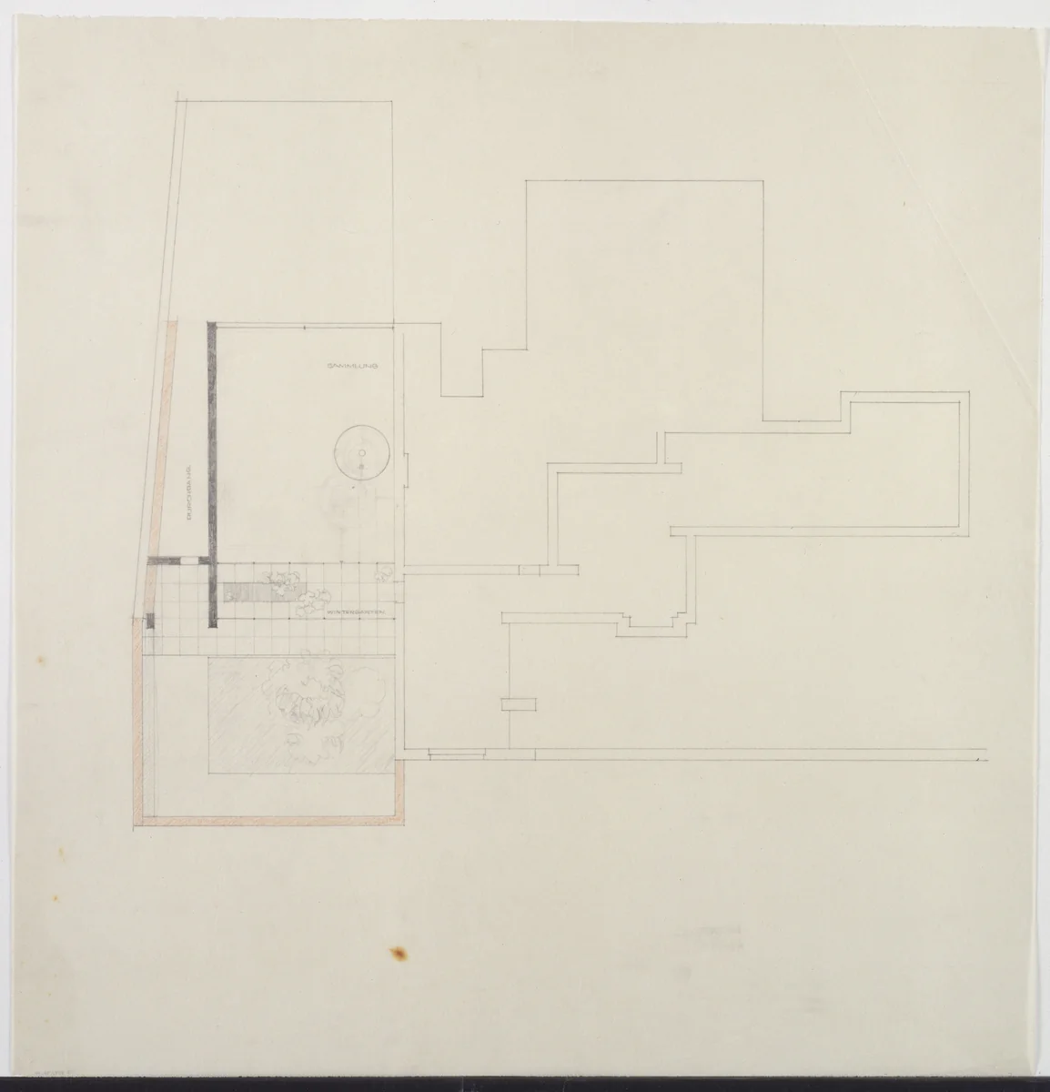 Wolf House, Gubin, Poland, Plan. Roof, partial detail. by Ludwig Mies van der Rohe, mies van der rohe archive, 1925