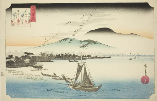 Descending Geese at Katada (Katada rakugan), from the series "Eight Views of Omi (Omi hakkei no uchi)" by Utagawa Hiroshige (歌川広重), print, 1829-1839