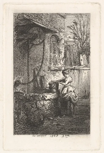 Ferme au puits by Charles Jacque, print, 1813-1894