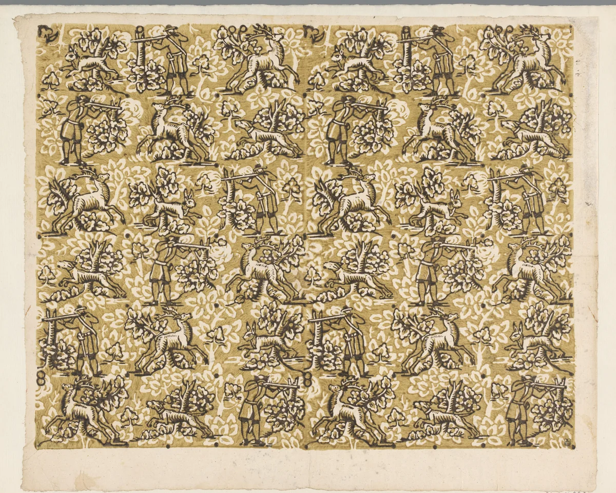 Blad met jachtscènes by anonymous, print, 1700-1850