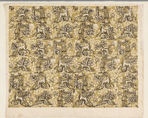 Blad met jachtscènes by anonymous, print, 1700-1850