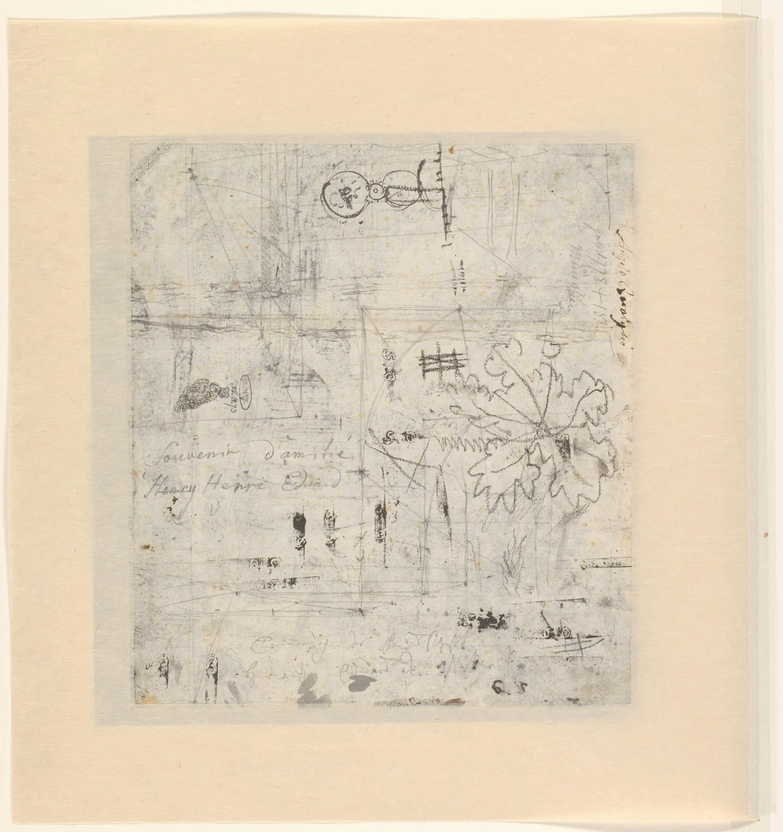 Schetsblad met notities en krabbels by Angelo Quaglio, drawing, 1788-1815