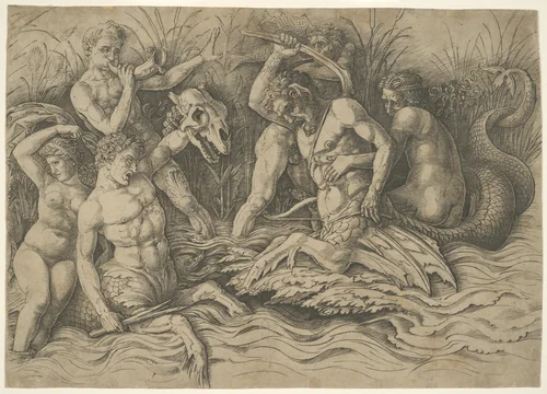 Battle of the Sea Gods: Right Half of a Frieze by Andrea Mantegna, print, 1470-1500