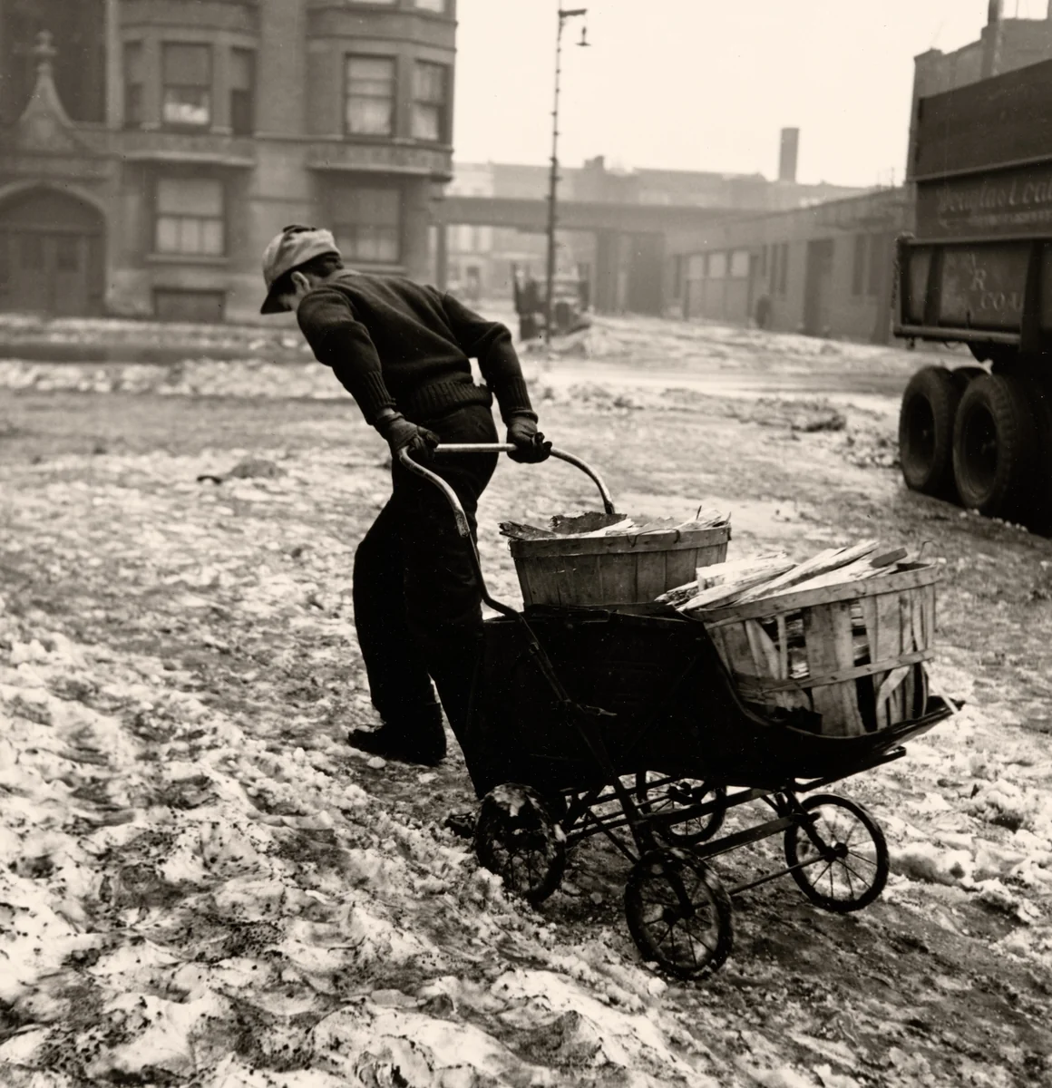 Boy Pulling a Cart of Wood, Chicago, Illinois by Wayne Miller, photograph, 1946