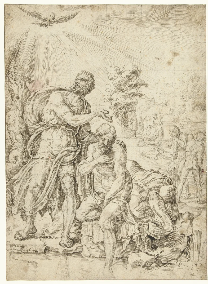 Doop van Christus by Maarten van Heemskerck, drawing, 1545-1555
