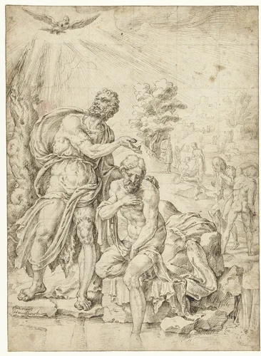 Doop van Christus by Maarten van Heemskerck, drawing, 1545-1555