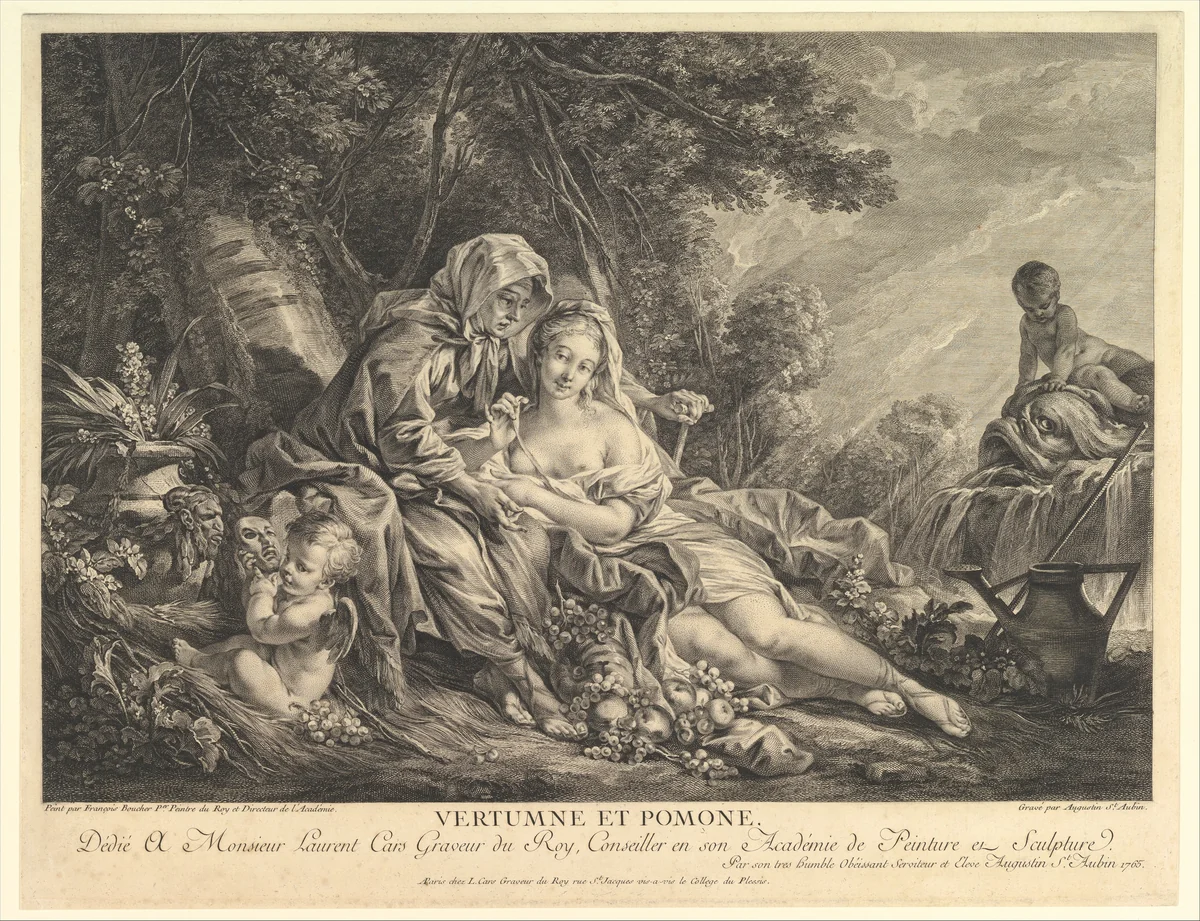 Vertumnus and Pomona by Augustin de Saint-Aubin, print, 1765