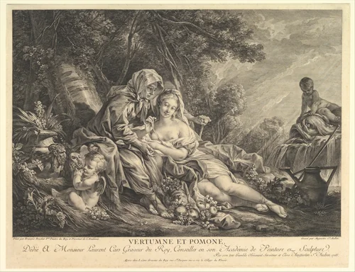 Vertumnus and Pomona by Augustin de Saint-Aubin, print, 1765
