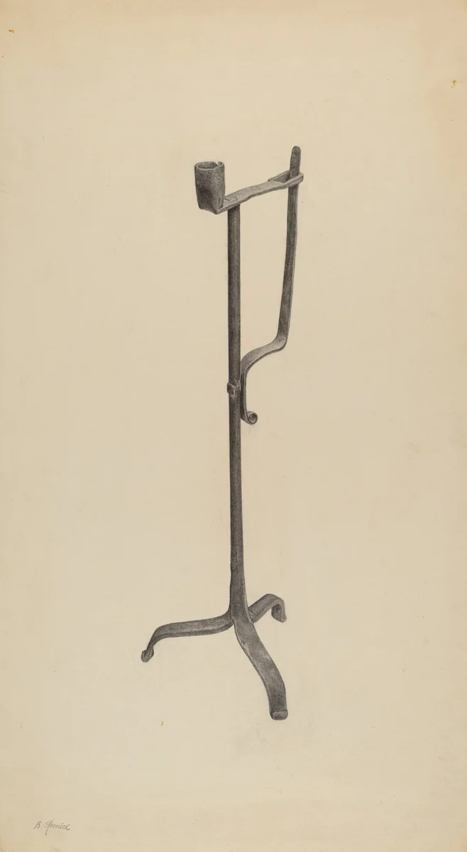 Rush Light and Candle Holder by Benjamin Resnick, index of american design, 1938