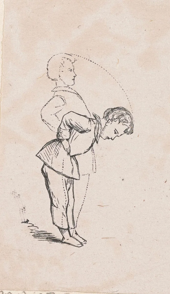 Jongen zijn rug buigend by Isaac Weissenbruch, print, 1836-1912