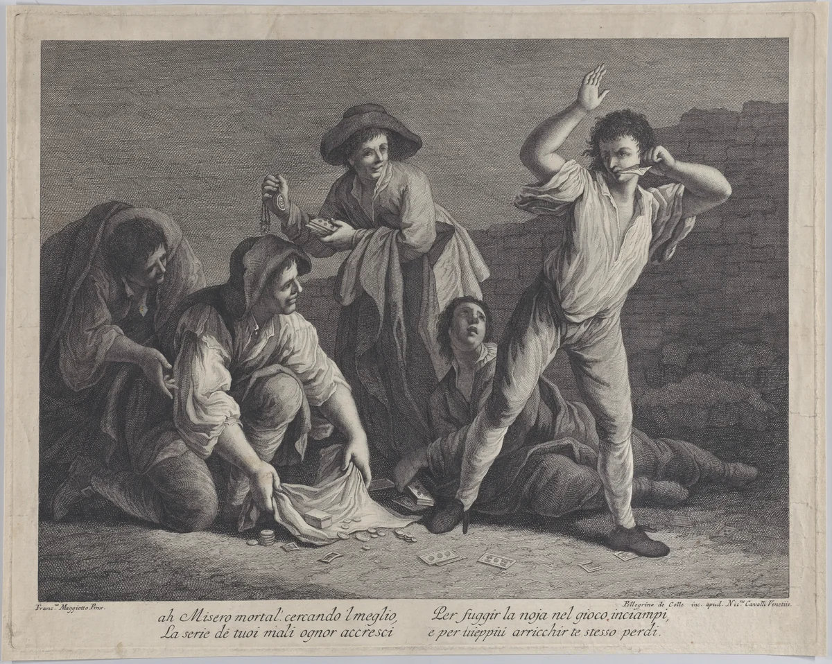 A group of people gambling by Pellegrino dal Colle, print, 1770-1800