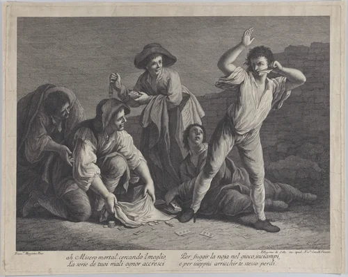 A group of people gambling by Pellegrino dal Colle, print, 1770-1800