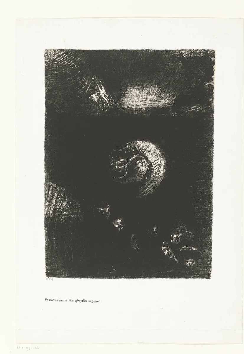 En allerlei soorten afschuwelijke beesten verschenen by Odilon Redon, print, 1888