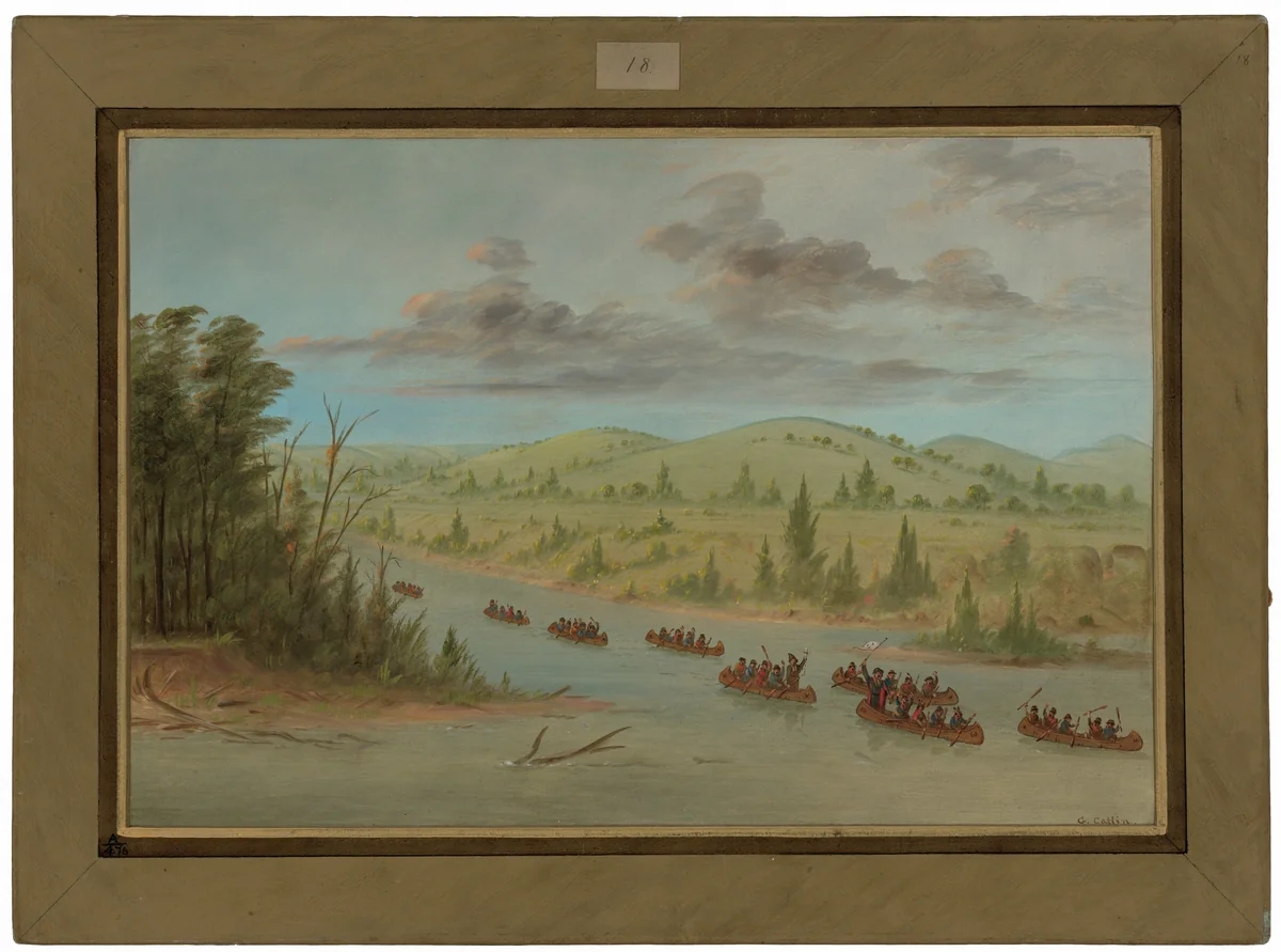 La Salle's Party Entering the Mississippi in Canoes. February 6, 1682 by George Catlin, painting, 1847-1848