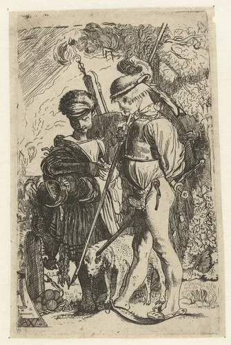 Kanonnier en marketentster by anonymous, print, 1616