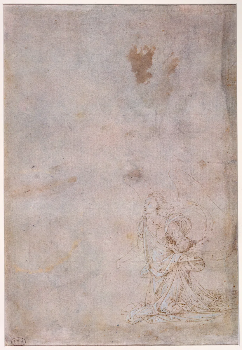 A Kneeling Angel by Fra Bartolommeo, drawing, 1472-1517