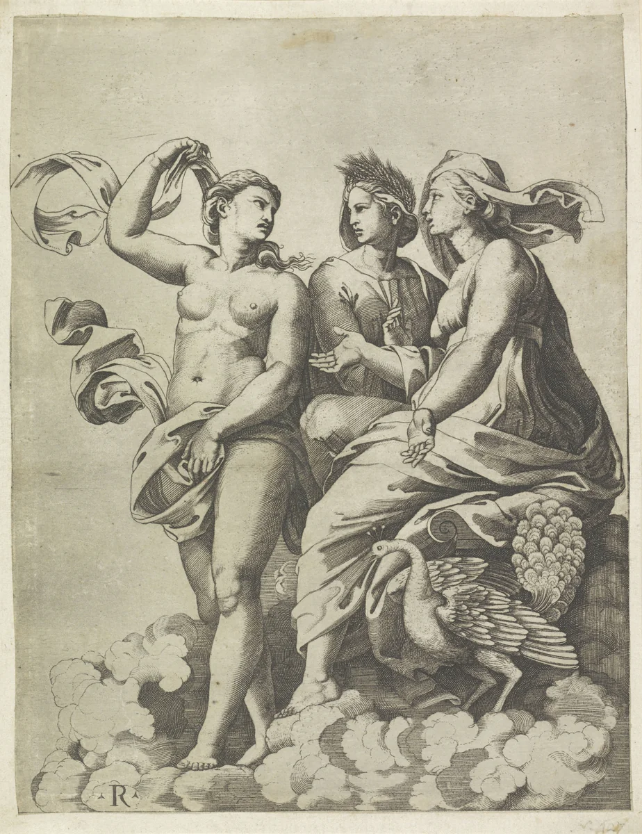 Juno, Ceres en Psyche by Unknown, print, 1498-1532