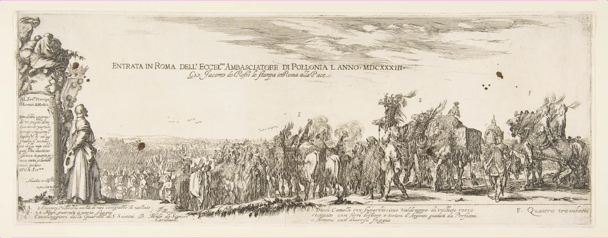 Entrance of the Polish Legation into Rome by Stefano della Bella, print, 1633
