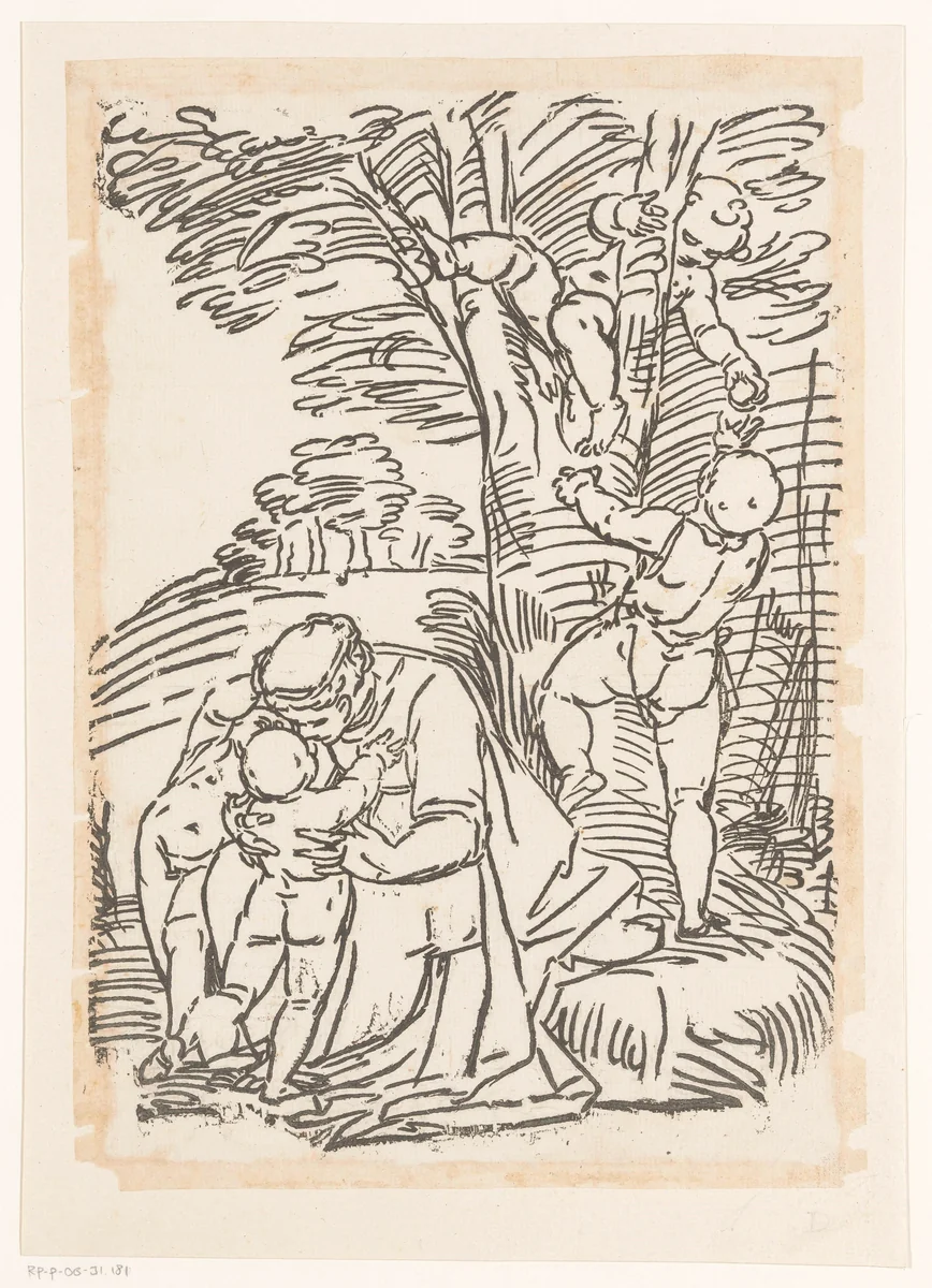 Maria met het Christuskind en spelende kinderen by Unknown, print, 1537-1585