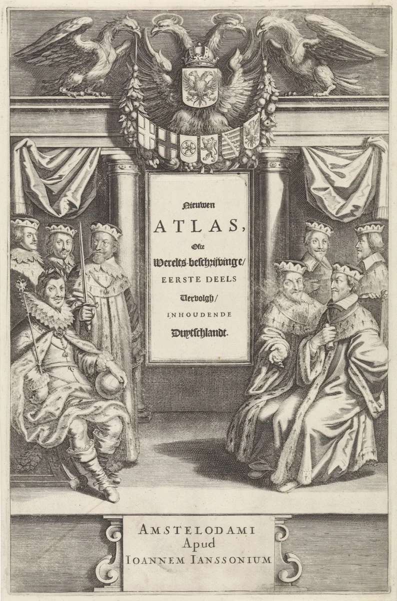 Portretten van Ferdinand II en de zeven keurvorsten by Crispijn van de Passe, print, 1658