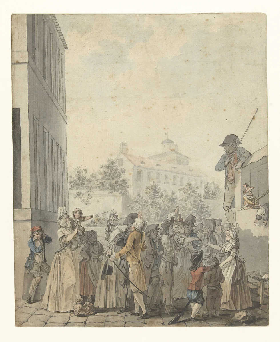 Poppenkast op een plein by Nicolas Antoine Taunay, drawing, 1765-1830
