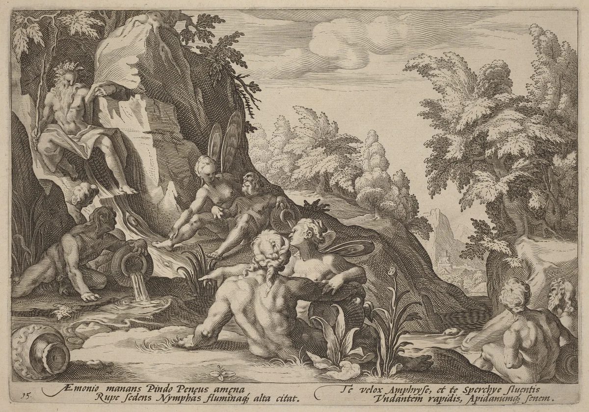 The River God Peneus Surrounded by Other Divinities by Hendrick Goltzius, print, 1589
