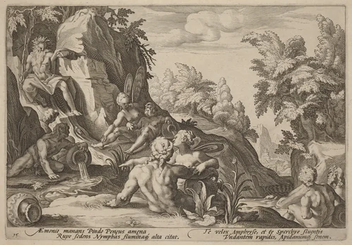 The River God Peneus Surrounded by Other Divinities by Hendrick Goltzius, print, 1589