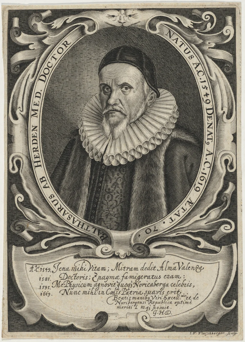 Balthasar AB Herden, Doctor by Johann Friedrich Fleischberger, print, 1570-1710