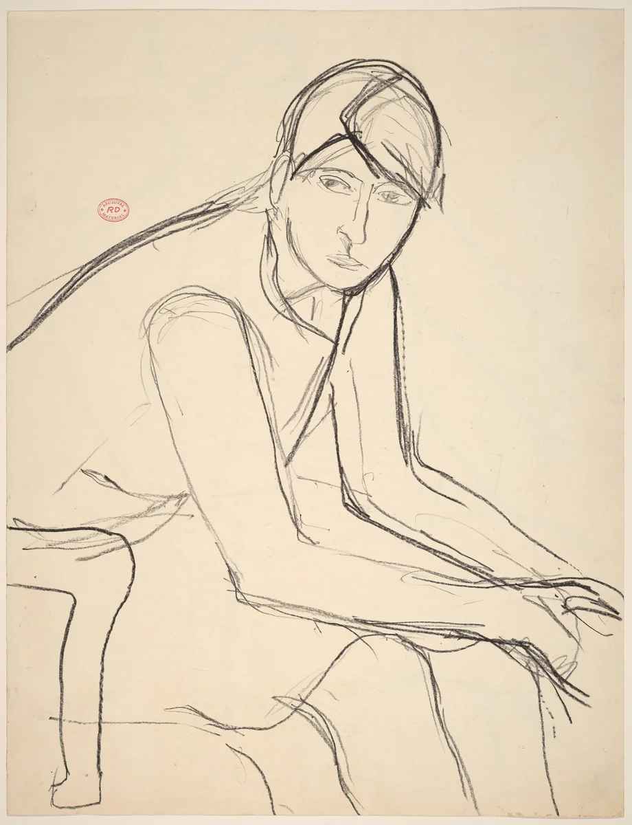 Untitled [seated woman leaning forward] [recto] by Richard Diebenkorn, drawing, 1955-1967