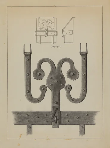 Hinges and Hasp on a Conestoga Wagon Tool Box by American 20th Century, index of american design, 1937