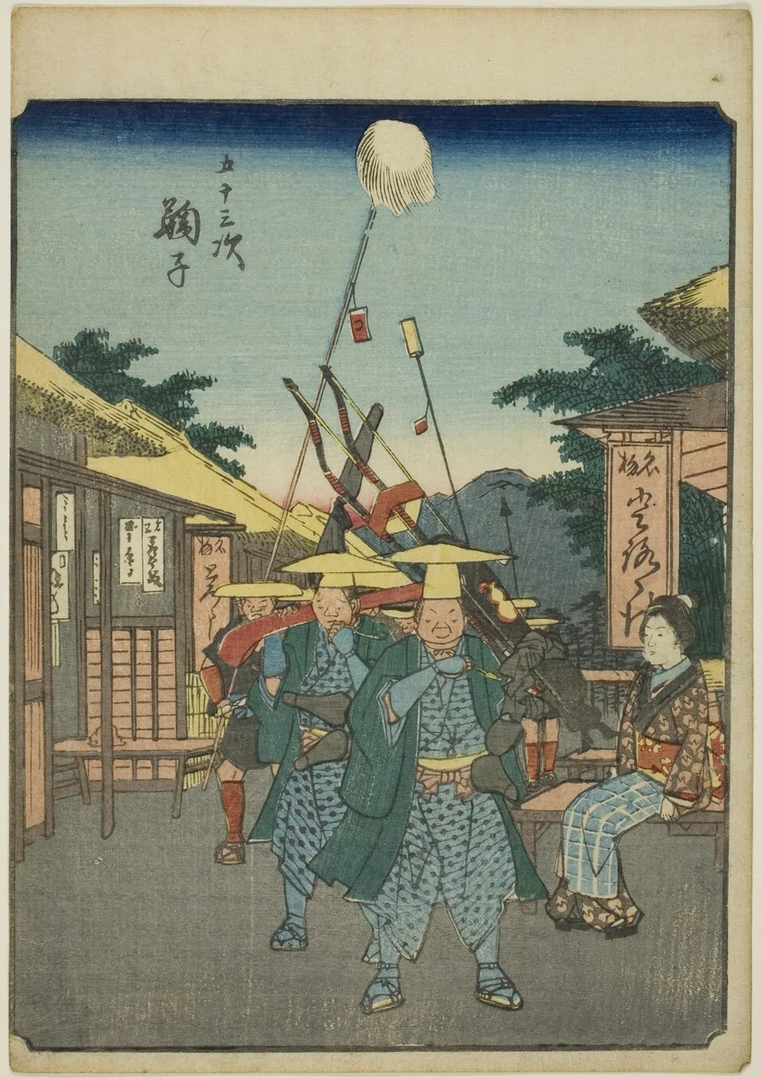 Mariko, from the series "Fifty-three Stations [of the Tokaido] (Gojusan tsugi)," also known as the Figure Tokaido (Jinbutsu Tokaido) by Utagawa Hiroshige (歌川広重), print, 1852