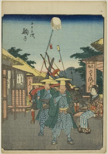 Mariko, from the series "Fifty-three Stations [of the Tokaido] (Gojusan tsugi)," also known as the Figure Tokaido (Jinbutsu Tokaido) by Utagawa Hiroshige (歌川広重), print, 1852