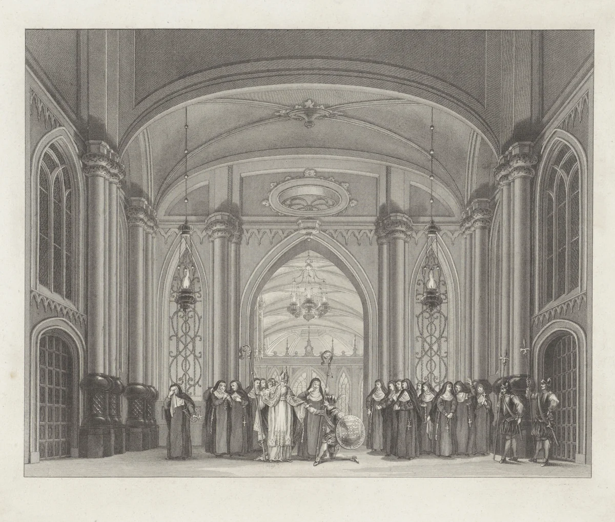 Toneeldecor: De Klooster-Kapel by Reinier Vinkeles, print, 1776