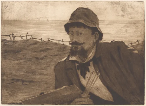 Sur la falaise [Self-Portrait] by Henri-Charles Guérard, print, 1860-1888