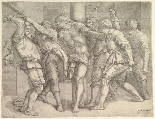 The Flagellation by Battista Franco, print, 1547-1566