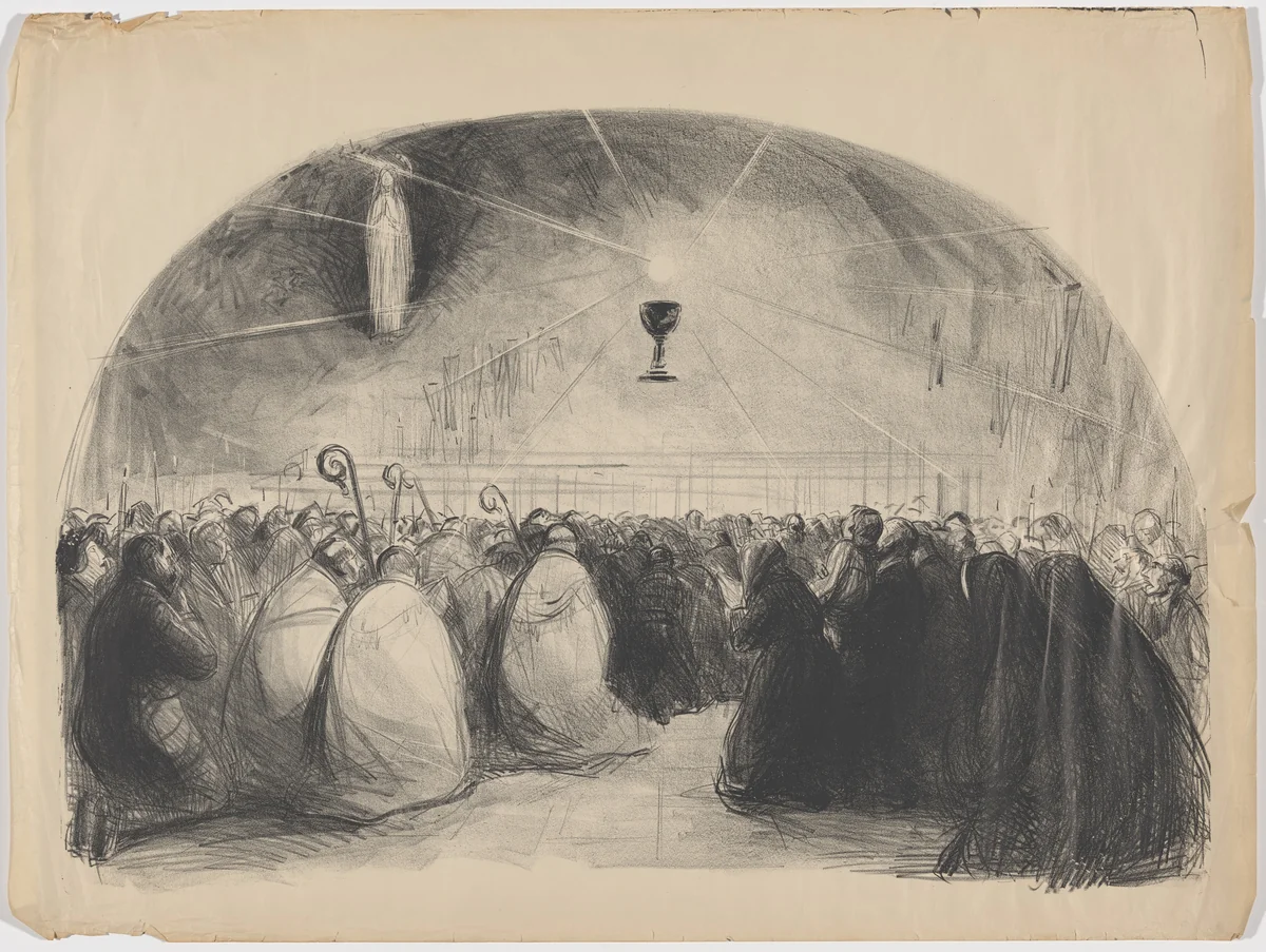 Lourdes, 1914, 25th International Eucharistic Congress by Jean-Louis Forain, print, 1914