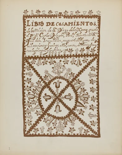 Plate 1: Jemez Book of Marriages: From Portfolio "Spanish Colonial Designs of New Mexico" by American 20th Century, index of american design, 1935-1942