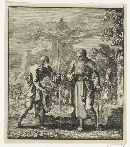 Wandelende ziel ontmoet Noach by Jan Luyken, print, 1706