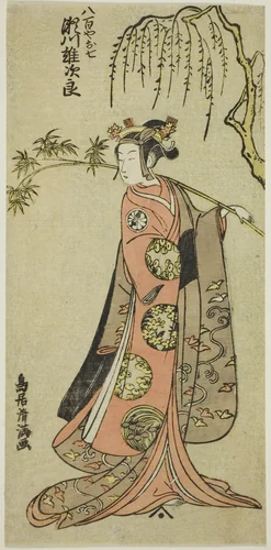 The Actor Segawa Yujiro I as Oshichi in the play "Edo no Haru Meisho Soga," performed at the Ichimura Theater in the third month, 1773 by Torii Kiyomitsu I, print, 1773