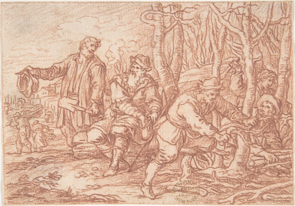 March (one of a series representing the labors of the months) by Jonas Umbach, drawing, 1690