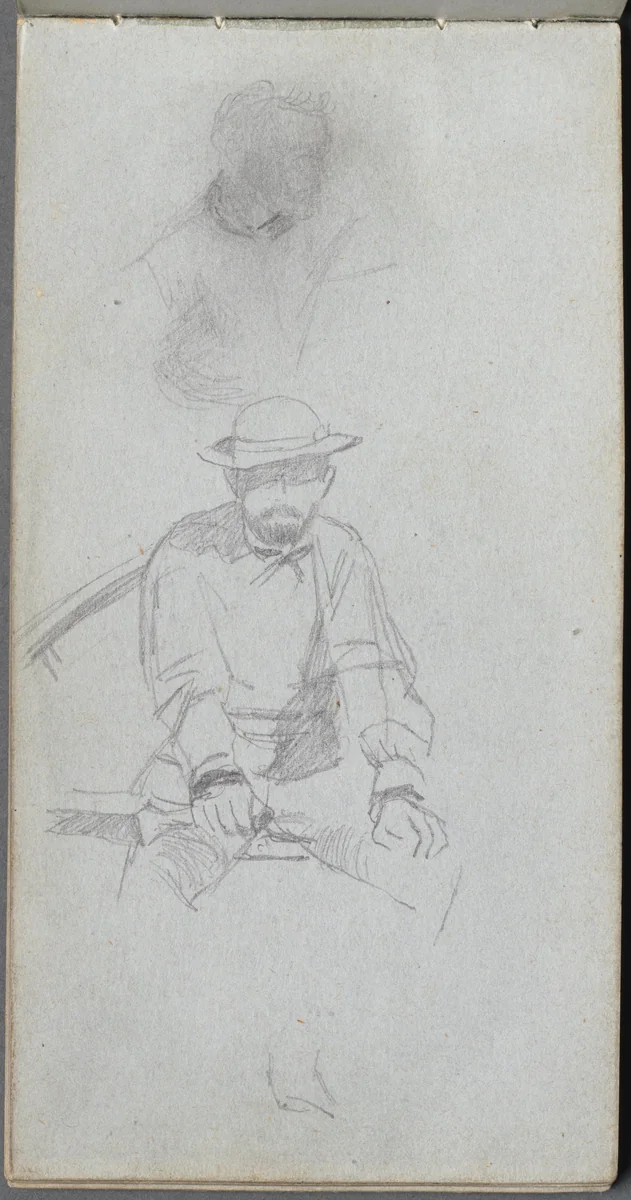 Sketchbook, page 30: Seated male Figure and Figure in Profile by Ernest Meissonier, book, 1860-1869