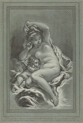 Venus and Cupid on a Dolphin by Louis-Marin Boucher, print, 1767