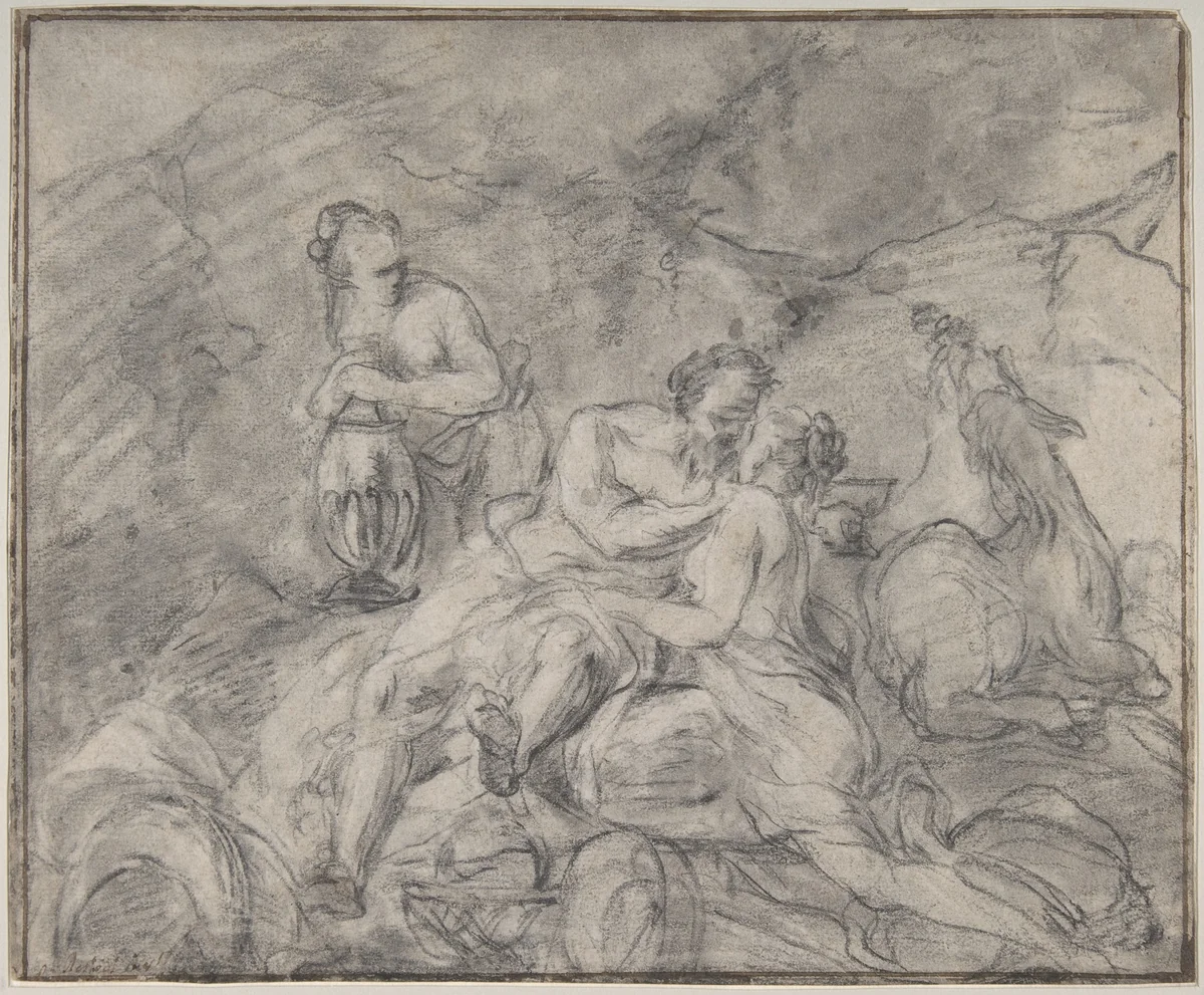Lot and His Daughters by Nicolas Vleughels, drawing, 1680-1737