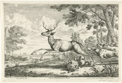 Hertenjacht by Gillis Peeters, print, 1622-1653