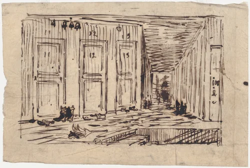 Interior of an Inn or The Corridor of an Inn by Charles-François Daubigny, drawing, 1862
