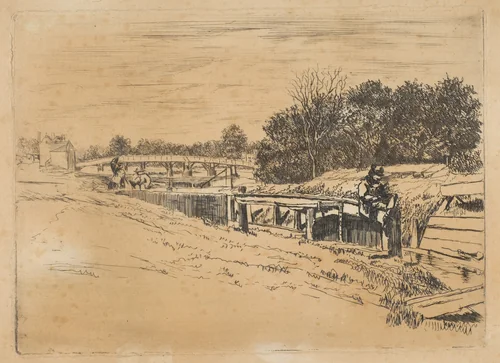 Whistler at Moulsey (Molesey Lock) by Edwin Edwards, print, 1861