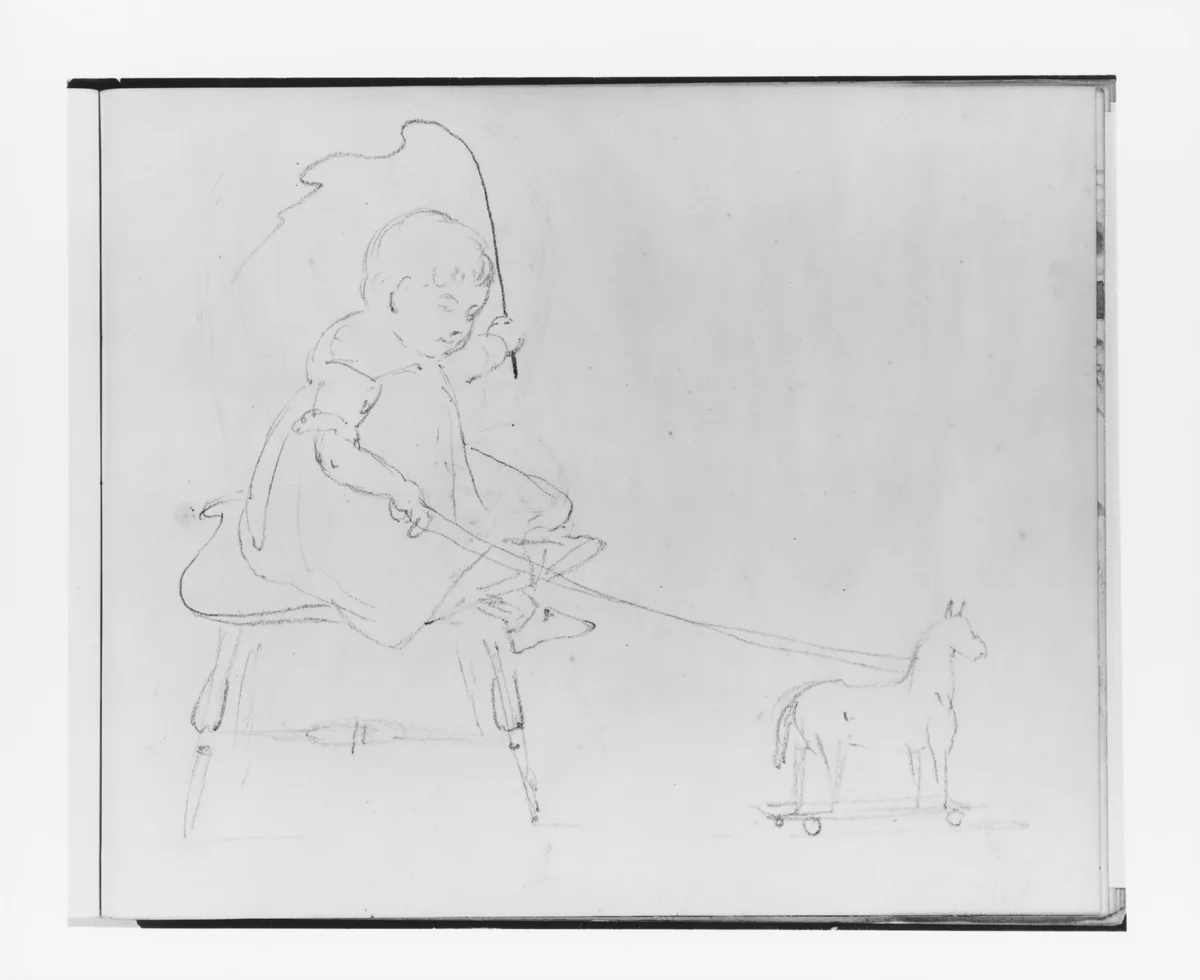 Baby with a Toy Horse (from Sketchbook) by Francis William Edmonds, artwork, 1835-1839