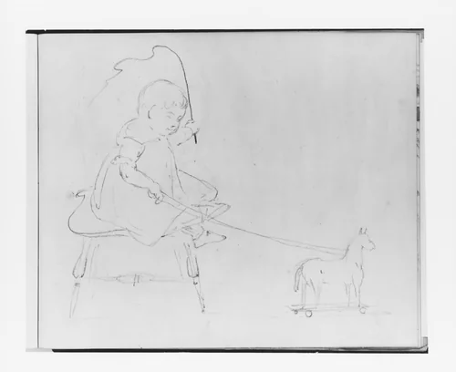 Baby with a Toy Horse (from Sketchbook) by Francis William Edmonds, artwork, 1835-1839