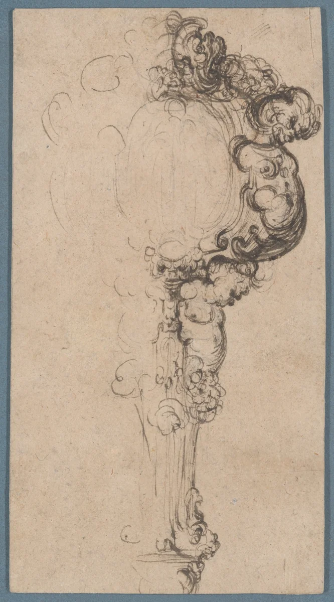 Design for a Hand Mirror or Fan Handle by anonymous, drawing, 1645-1705